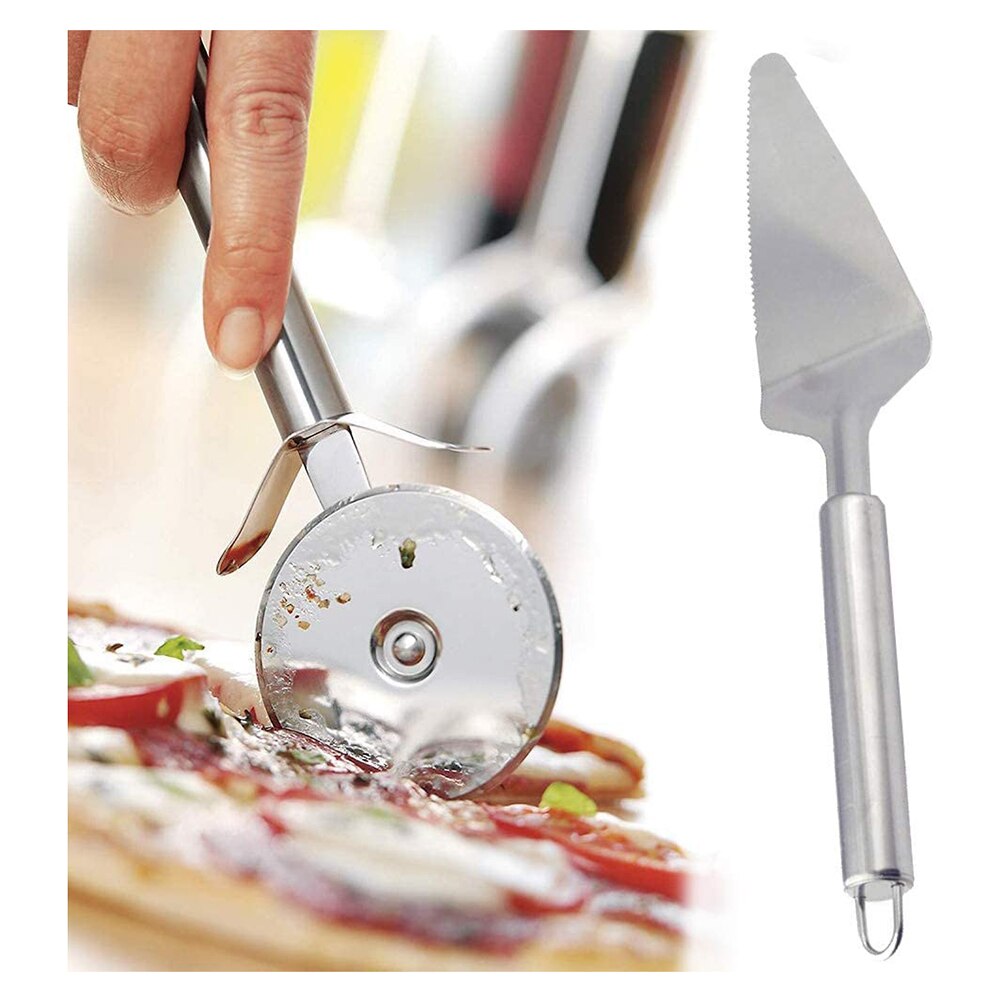 2Pcs Multifunctionele Pizza Cutter Wiel Kit Rvs Pizza Roller Cutter Met Schop Keuken Cutter Set Cake bakken Tools