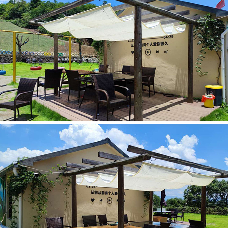 300D Polyester Stoff Regenfeste Welle Teleskop Segel Sommer Hof Pergola Schattierung Baldachin Einziehbare Outdoor Markise