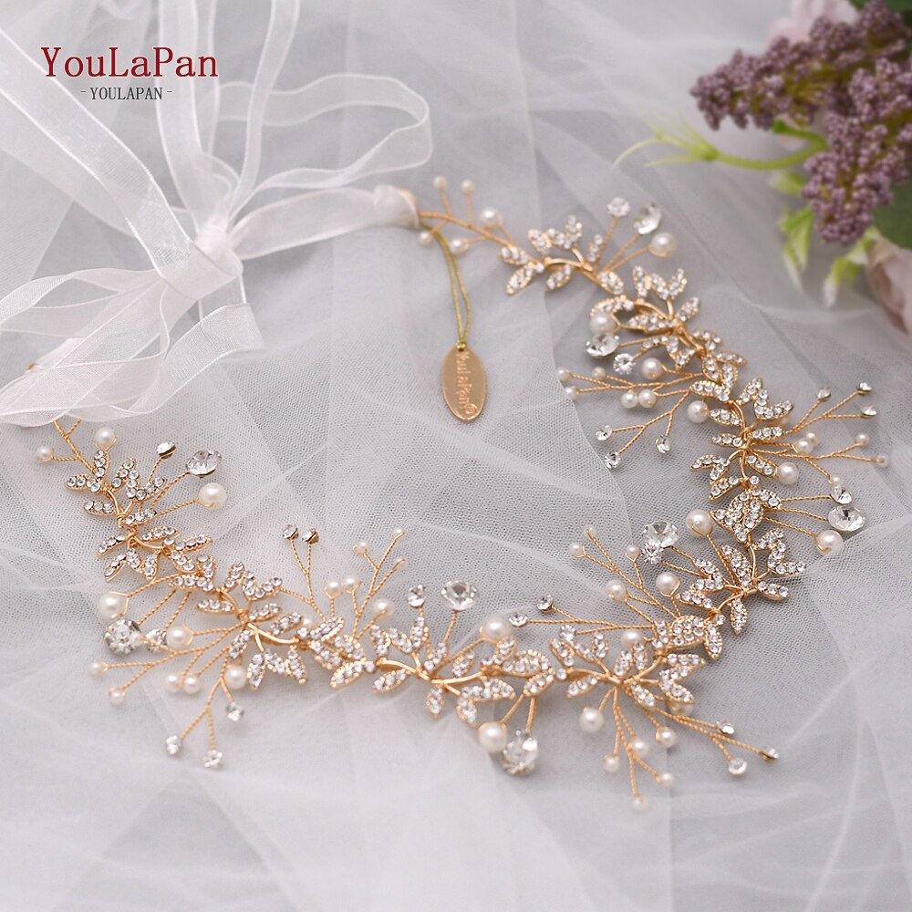 YouLaPan HP233 Wedding Rhinestone Headpieces Bride Hair Accessories Alloy Leaf Wedding Hair Vines Headband Wedding Hair Pieces