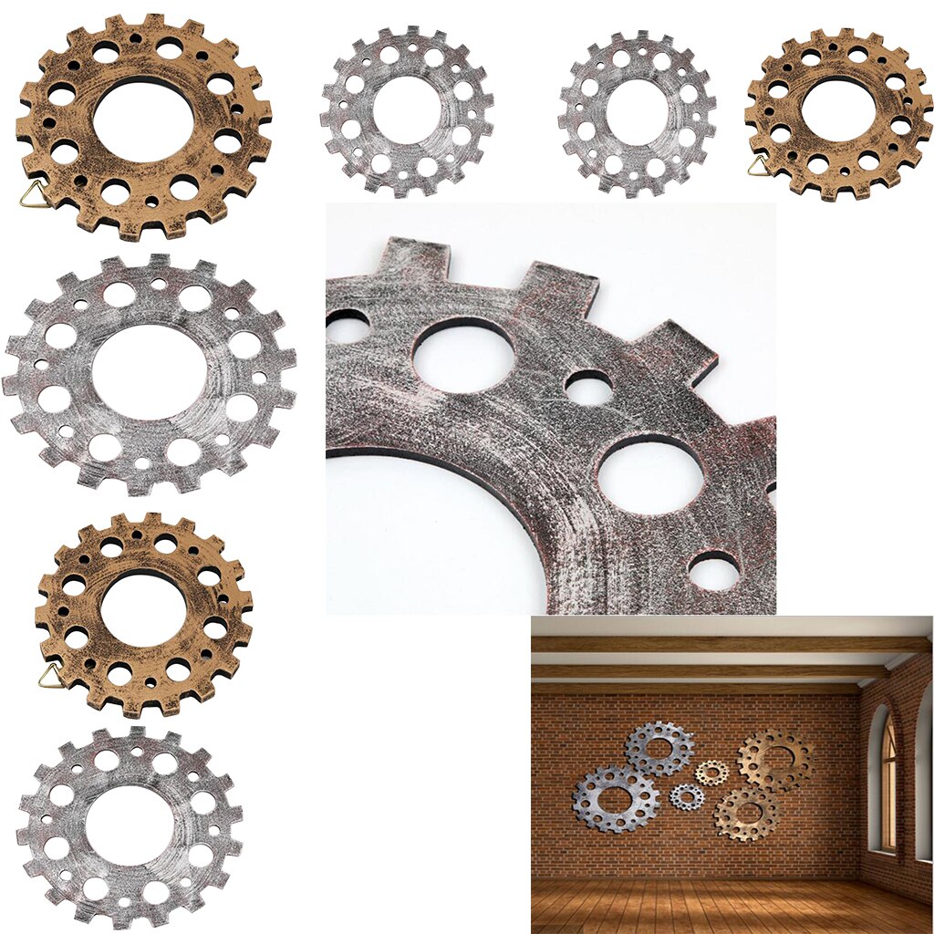 Rustic Wooden Gear Industrial Style Wooden Wheel Gear Crafts Wall Ar Sculpture Hanging Decor