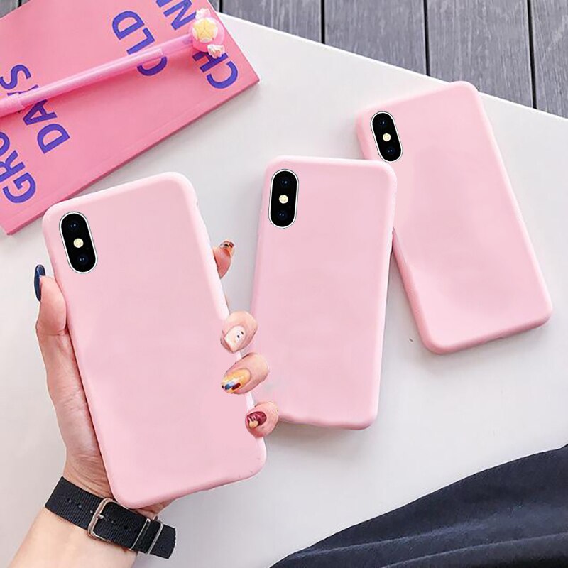 Funda de TPU a prueba de golpes para iphone, carcasa de color rosa claro mate suave para iphone 6 7 8X11 XS XR Max Pro Plus