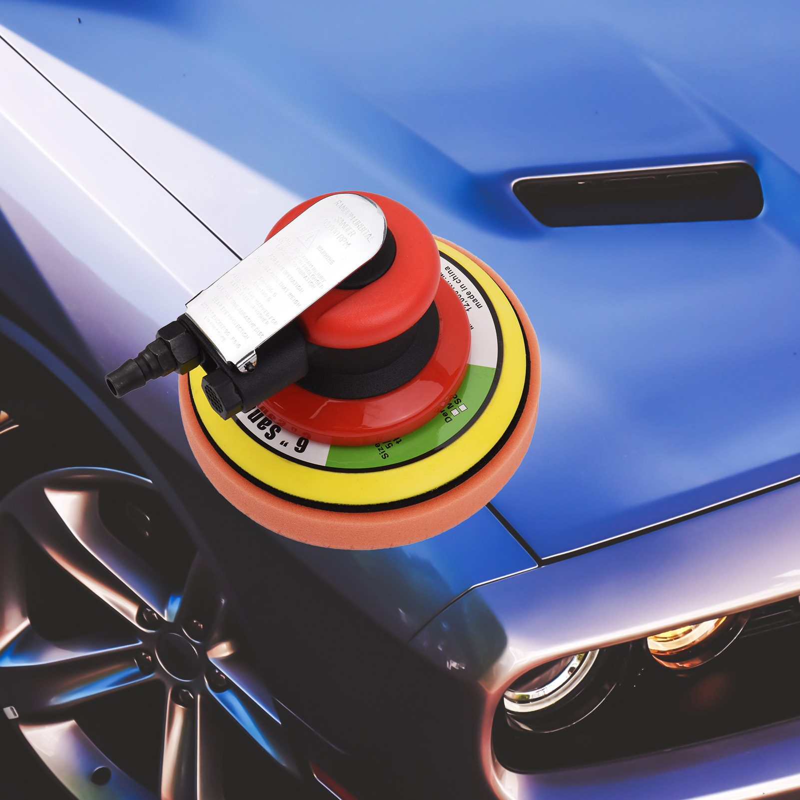 Pneumatic Sander Electric Sander Machine 6 Inch Polishing Sanding Waxing for Car Wall Wood Metal 10000RPM Red for Car Polishing