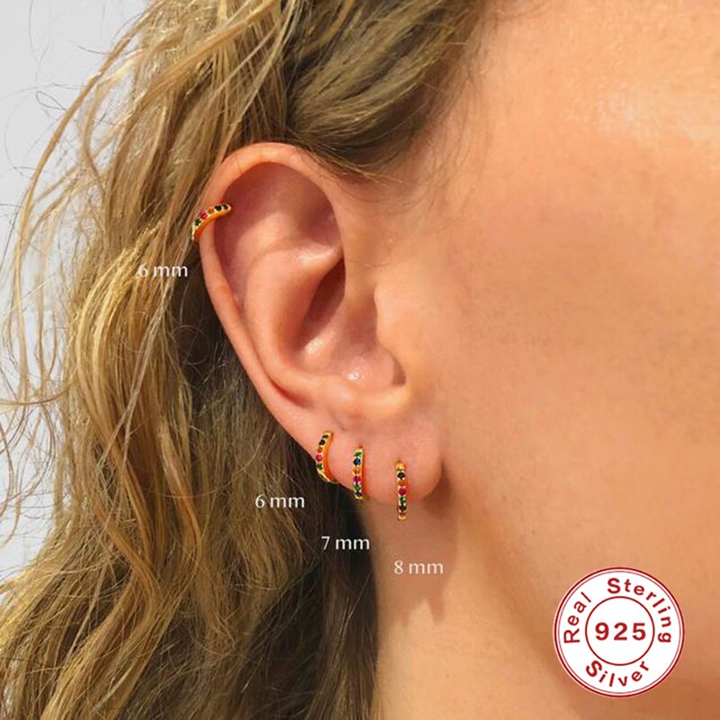 CANNER-Pendientes de aro de Plata de Ley 925 con de Ziron, Pendientes bohemios coloridos con hebilla de hueso del oído, para mujeres y niñas