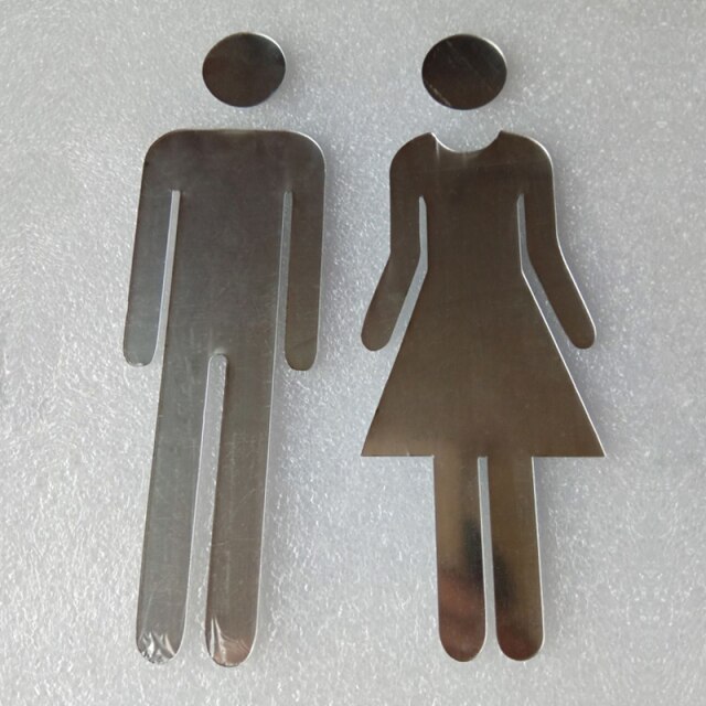 MEN & WOMEN Toilet Sign Stickers Restroom Wall Adhesive Indicator Home Hotel: Silver