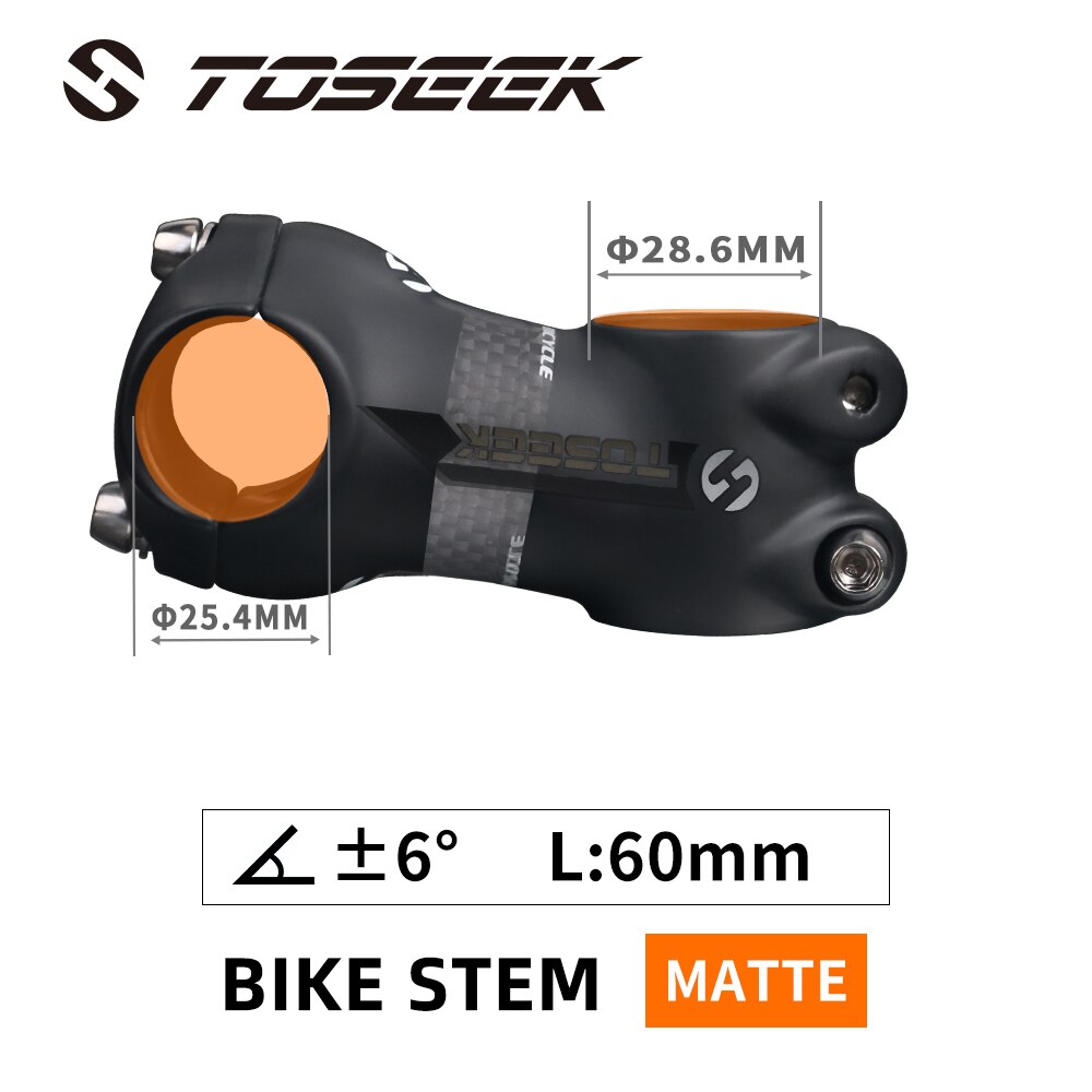 Attacco manubrio in alluminio al carbonio con attacco manubrio in alluminio diametro 25.4mm lunghezza 50mm 60mm 70mm 80mm per parti di bici per bambini MTB strada: opaco-Angle 7-60mm