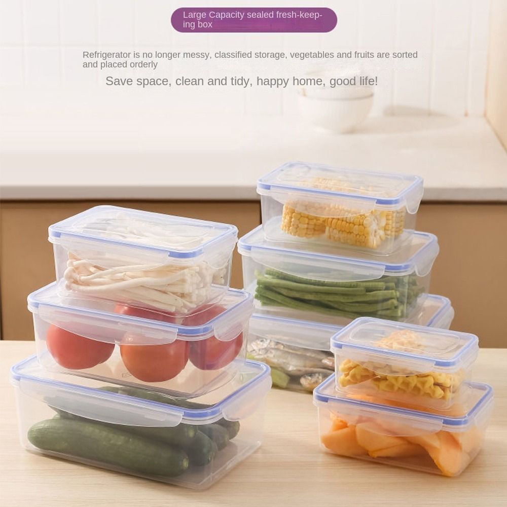 Opbevaringsboks til mad med låg lækagesikker plastik gennemsigtig kasse køleskabsopbevaringsboks udendørs picnicopbevaringsboks køkkenopbevaring