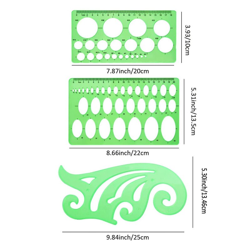 6 Pcs Drawings Templates Circle Oval Curve Template Stencils Plastic Rulers Measuring Tool for Office School