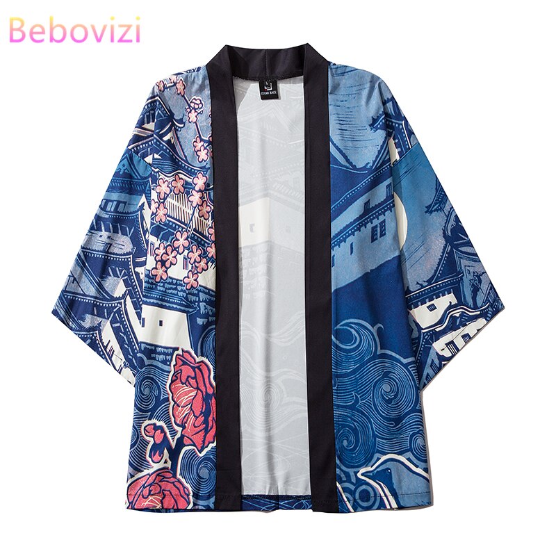 M-XXL Blue Casual Japanese Style Harajuku Kimono Cosplay for Mens Women Streetwear Robe Japan Cardigan Top Yukata Haori Clothes