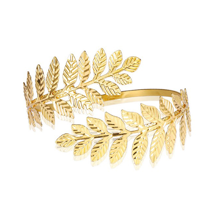 Gold Silver Plated Greek Roman Laurel Leaf Bracelet Armband Upper Arm Cuff Armlet Festival Bridal Belly Dance Jewelry: Gold-color
