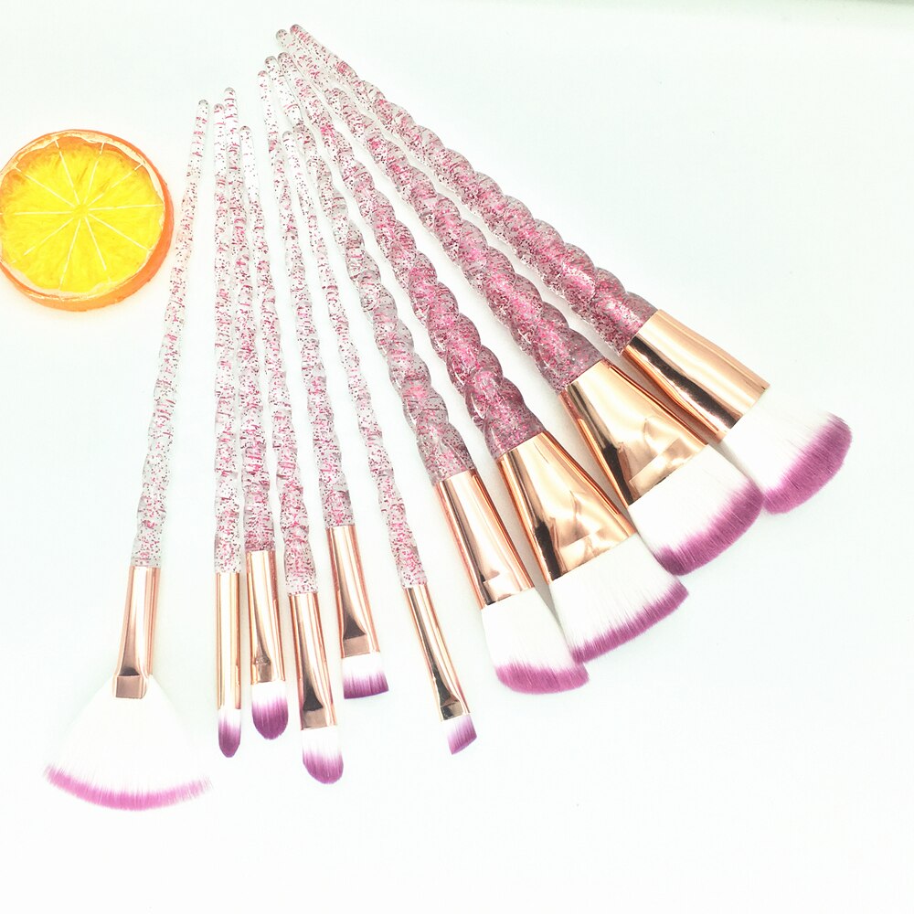 Set van 10 eenhoorn make-upkwasten, foundation, poeder, blush, cosmetische wimpers, oogschaduw, eyeliner, lippenkwast, make-upkwast, gereedschap: 10