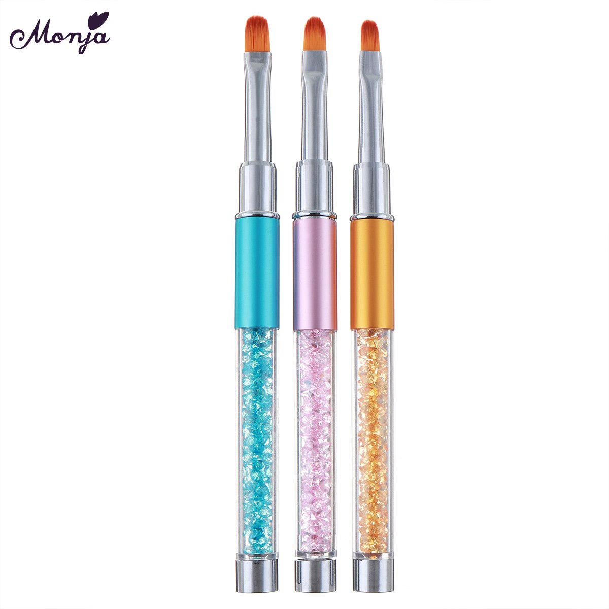 Monja-cepillo de limpieza de polvo para uñas, herramienta de manicura para el hogar, pintura de flores, diamantes de imitación acrílicos, Gel UV, 3 uds.