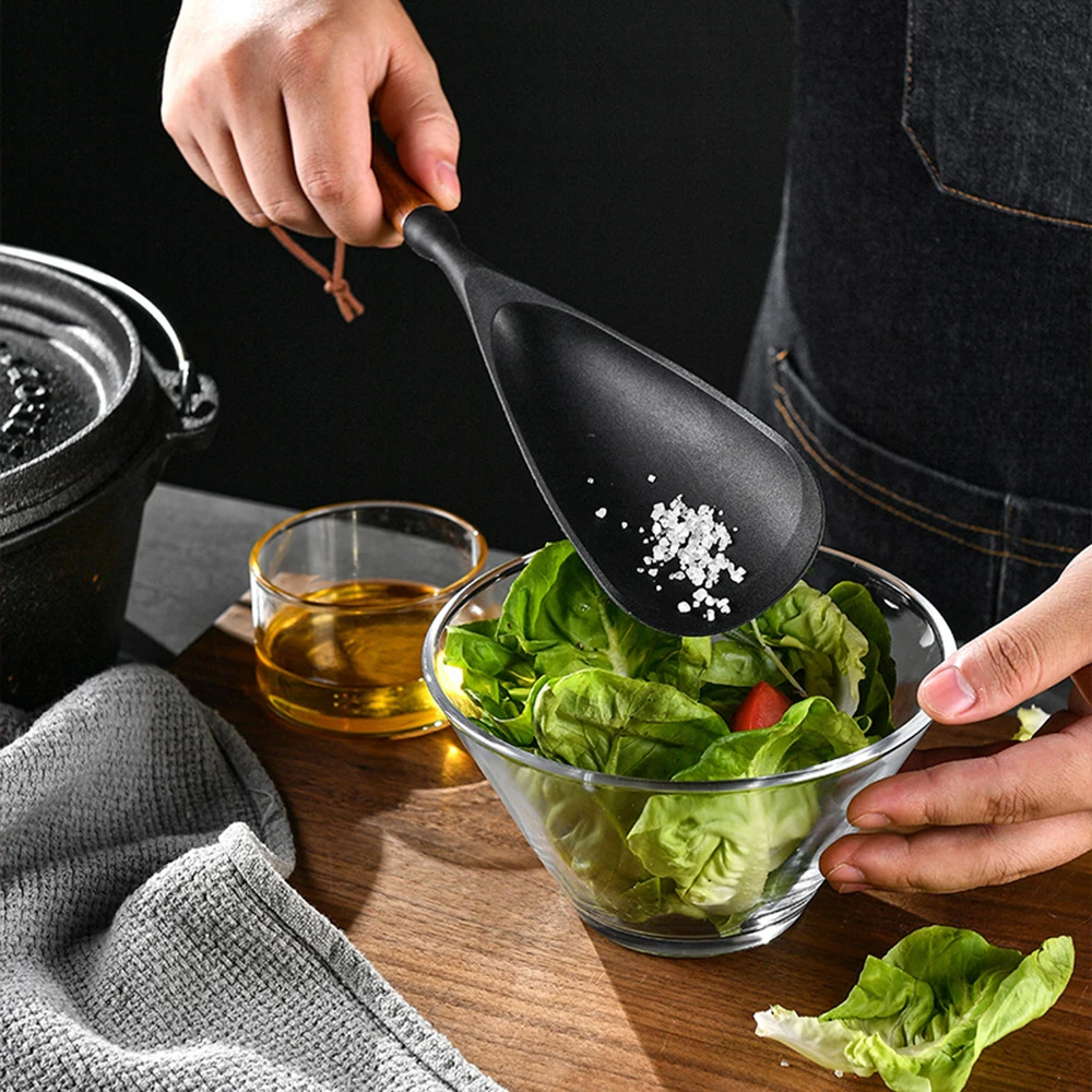 Juego de utensilios de cocina de silicona con mango de madera, espátula antiadherente, colador, cuchara para sopa, pala para freír, utensilios de cocina, 1/7 Uds.