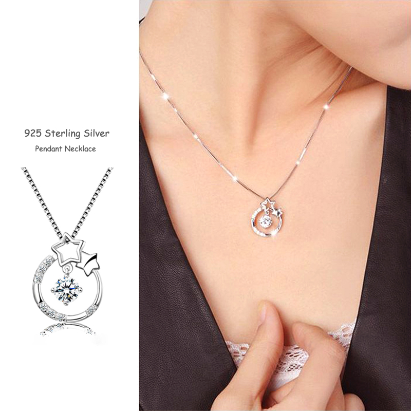 Mode Dans Strass Hanger Kettingen 925 Sterling Zilveren Ronde Ster Zirkoon Charm Ketting Choker Vrouwen Sieraden