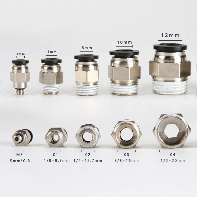 1PCS Pneumatic Quick Connector PC 4MM-12mm Hose Tube Air Fitting 1/4" 1/8" 3/8" 1/2"BSPT Male Thread Pipe Coupler