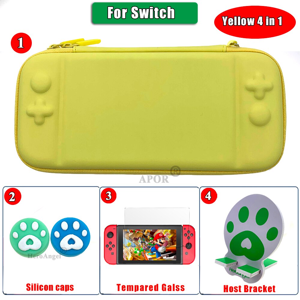 4 in 1 Gioco sacchetto di Immagazzinaggio del Sacchetto Duro di Accessori Da Viaggio Trasporta il Sacchetto di Caso per Nintendo Switch per NS Nintend Interruttore Dello Schermo caso della protezione: Yellow