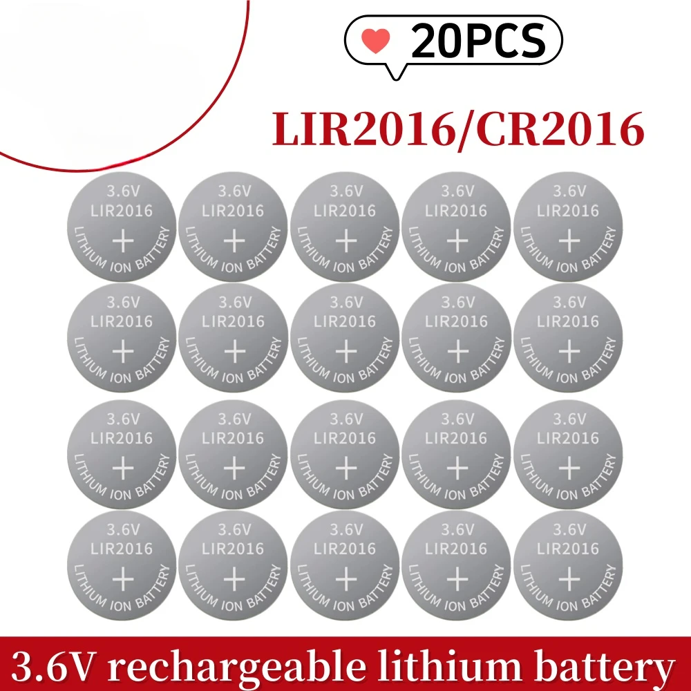 20PCS LIR2032 LIR2016 LIR2025 3.6V Rechargeable Lithium Battery LIR2430 LIR2450 LIR1632 Replaces CR2032 2430 2450: black