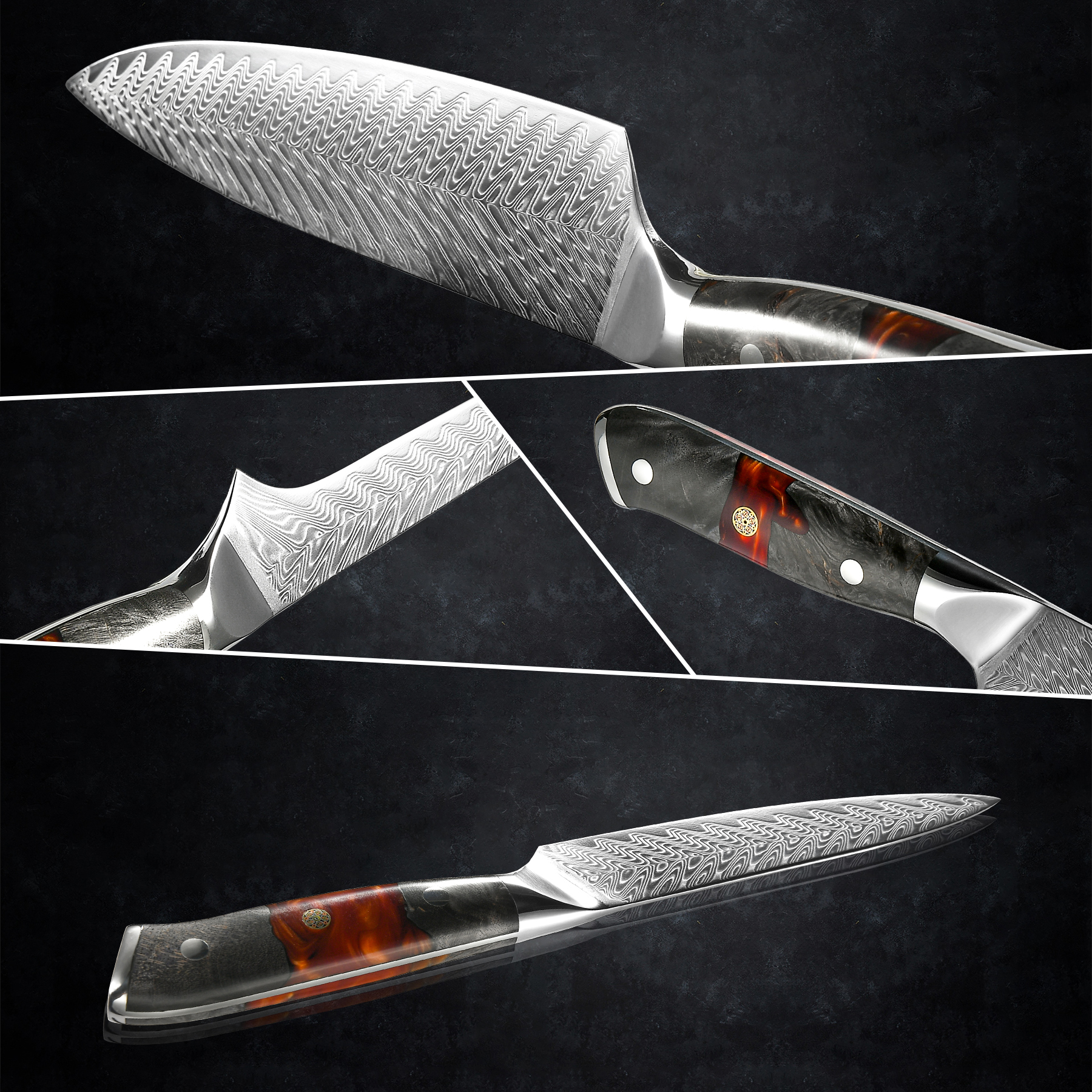 1-5 Pcs Damascus Kitchen Knife Set VG10 Japanese Steel Chef Knives Boning Knife Utility Knife Meat Vegetable Cutter GRANDSHARP