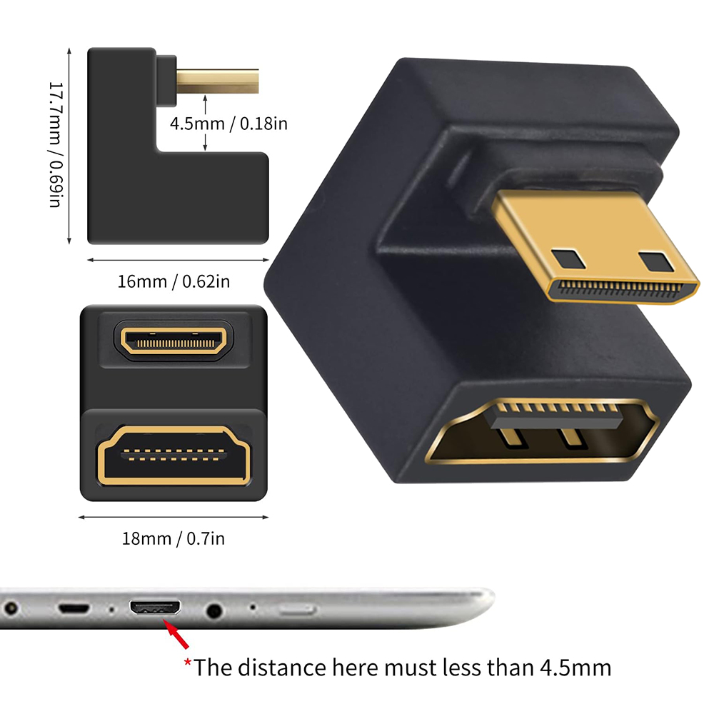 Adaptadores compatibles con HDMI en forma de U UHD 8K, convertidor extensor Mini-HD a HD de ángulo arriba y abajo para Monitor, tableta, videocámara y portátil: Morado / 1 metro