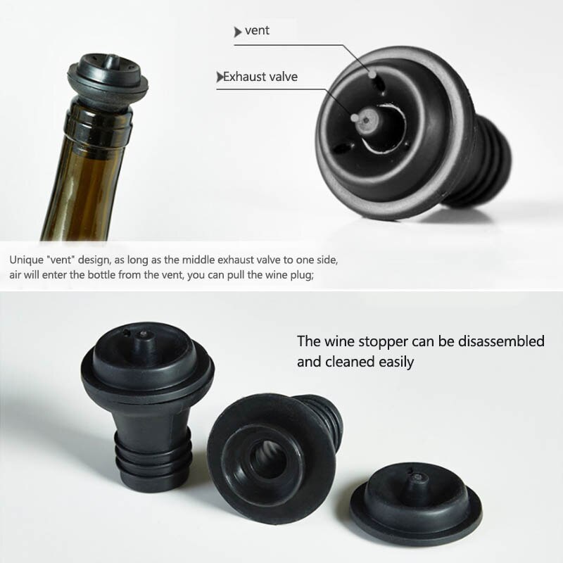 2Pcs Vacuum Suction Vacuum Pump Preserver Stoppers Bar Accessories Rubber Wine Pump Sealer Wine Stopper Wine Drinks Bottle Hat
