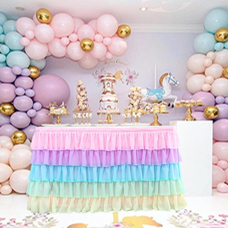 Table Skirt Tableware Table Cloth 5 Layer Tulle Table Skirt Party Tutu Cover Birthday Wedding Banquet Decor Party Decorations