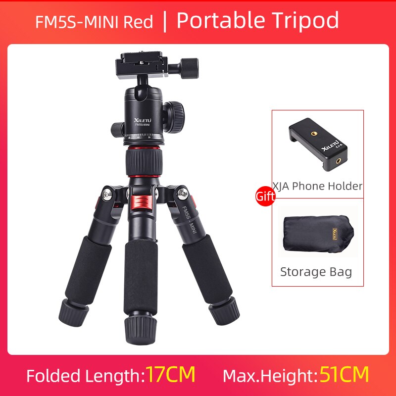 XILETU FM5S Portable Tripode Lightweight Travel Stand Tabletop Video Mini Tripod with 360 Degree Ball Head Tripod For Camera: Sliver