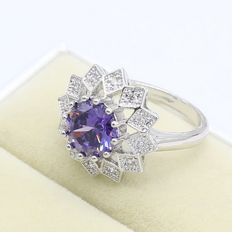 White Purple Zircon 925 Silver Ring For Women Wedding Jewelry Free