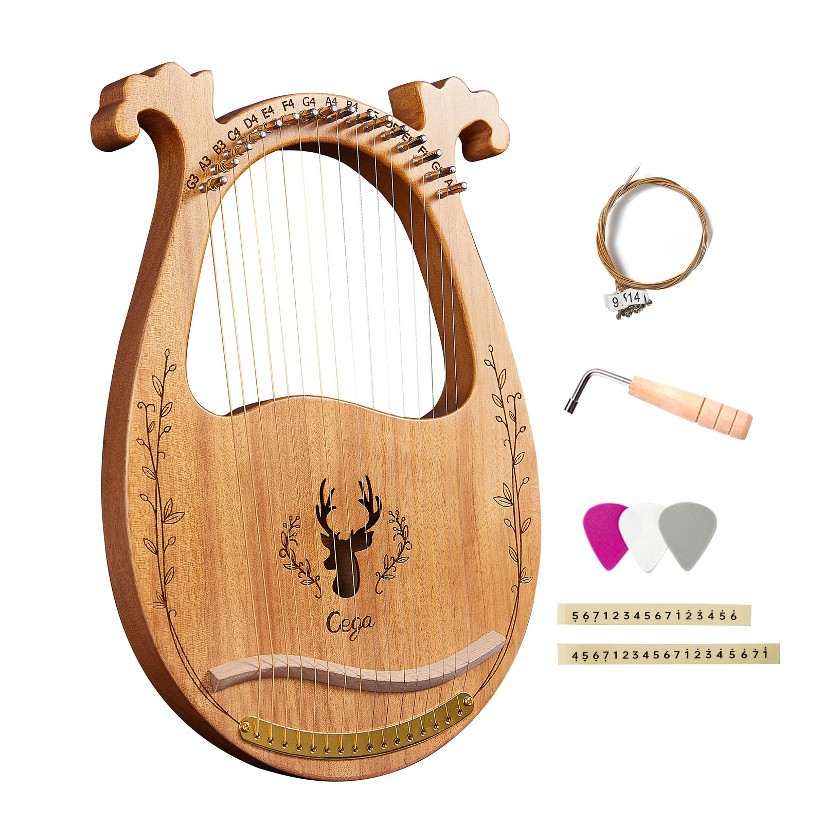 16-String Wooden Lyre with Tuning Wrench Solid Wood Stringed Instruments Mini Harp Musical Instrument Music Maker Toys: 16-String 3