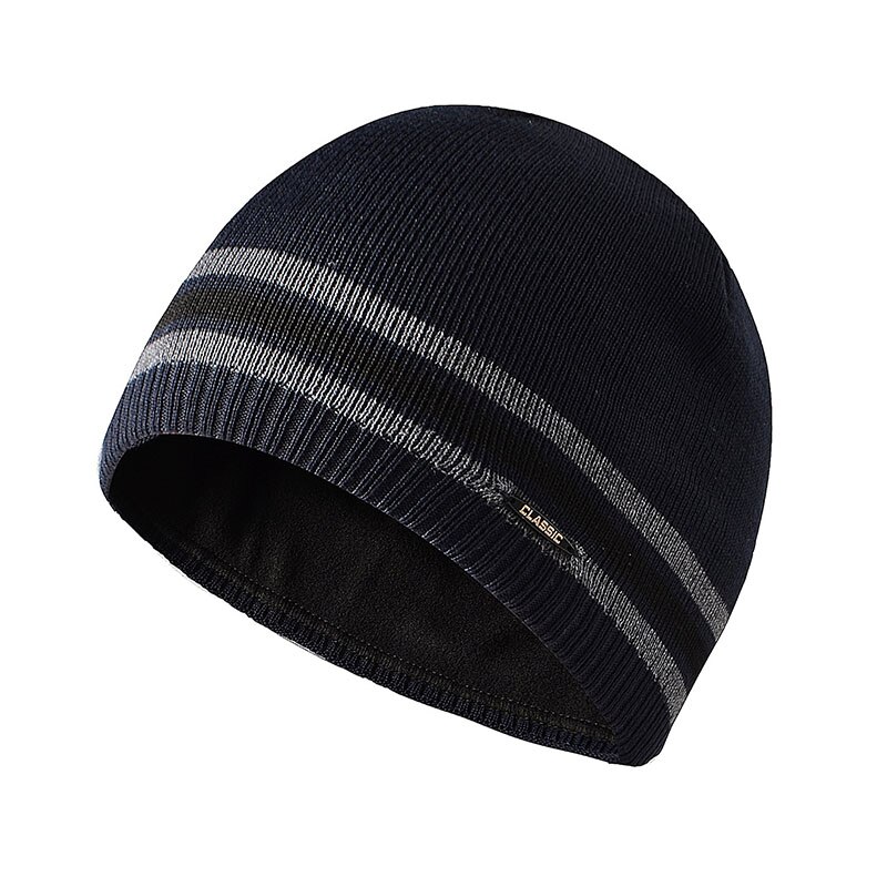 CAMOLAND Winter Plus Fleece Beanies For Men Women Striped Skullcap Warm Knitted Hat Male Sports Hedging Caps