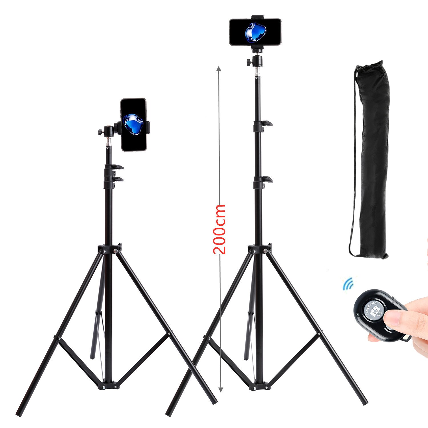 Draagbare 160Cm 200Cm Selfie Sterke Foto Statief Voor Mobiele Telefoon Digitale Camera Ring Lamp Met Bluetooth Afstandsbediening: 200cm selfie tripod