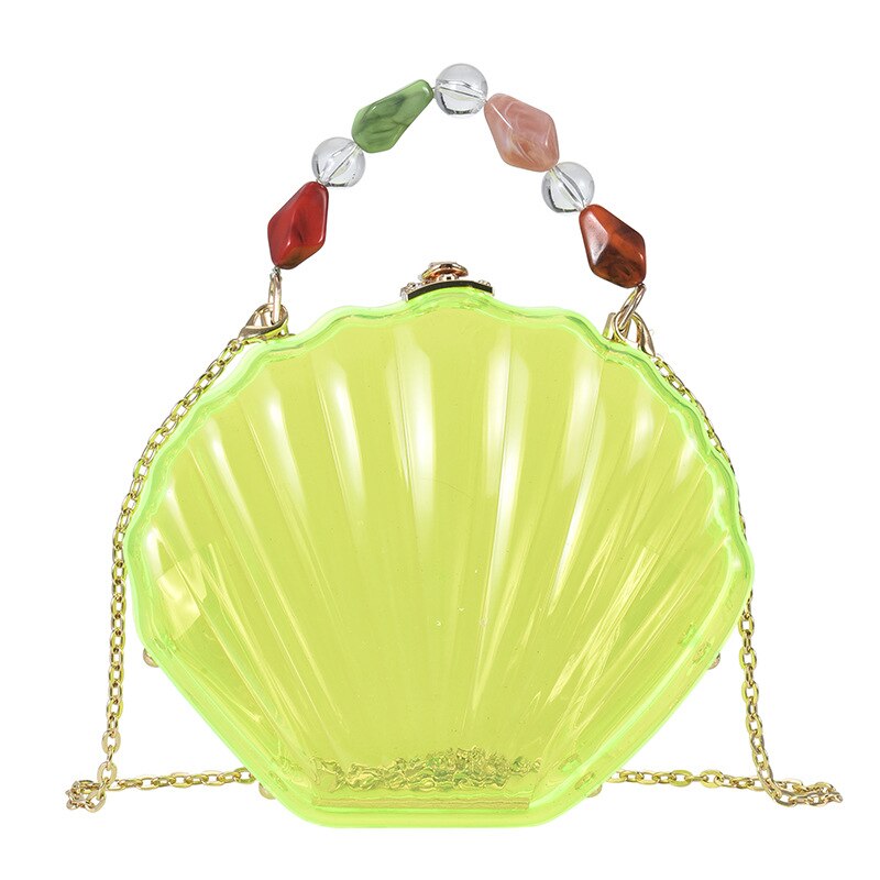 Bolso de mano de de plástico transparente con forma de concha para mujer, bandolera de boda, bolso de hombro con cadena: Amarillo fluorescente