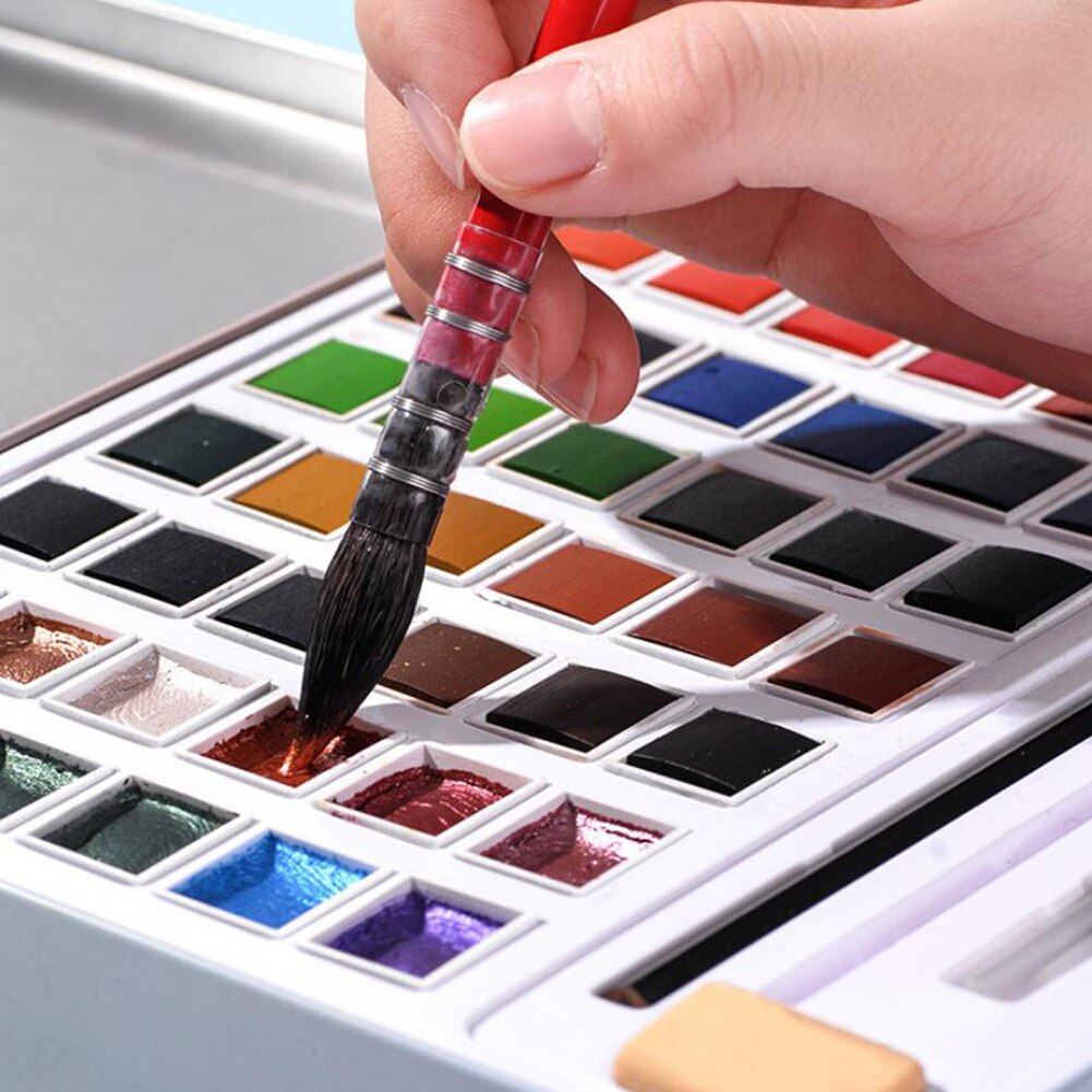 Ensemble de peinture pigmentée aquarelle à paillettes nacrées 12/36/48 couleur avec boîte en fer