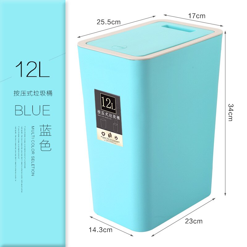 Thickened Plastic Waste Bins Pressure Cover Compression Toilet Home Living Room Decoration Large Trash Cans 8L/12L: Blue / 8L