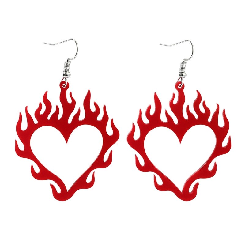 Vintage Acryl Hollow Vlam Oorbellen Mode Persoonlijkheid Overdreven Hart Dangle Earring Accessoire Voor Vrouwen
