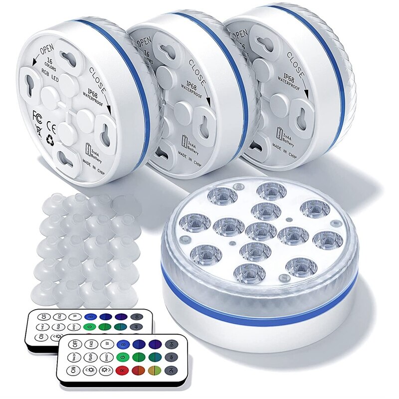Dompelpompen Led Verlichting, 16 Kleuren Onderwater Vijver Verlichting Zwembad Verlichting Met Afstandsbediening, Waterdicht Magnetische Douche