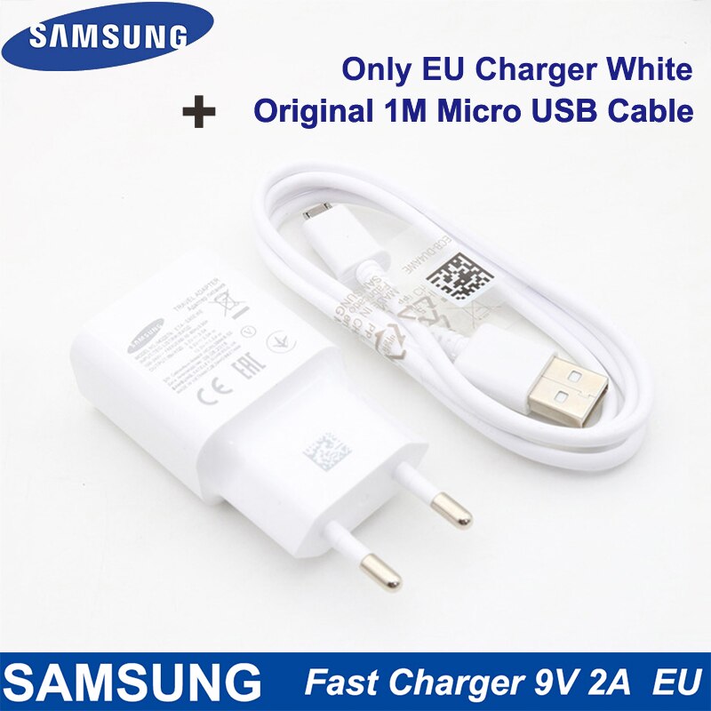 Para Samsung cargador rápido UE 9V2A adaptador de pared carga Cable Micro USB para Samsung Galaxy S7 S6 Edge J3 J5 J7 Note4 5 A3A5 A7: White Charger x 1M