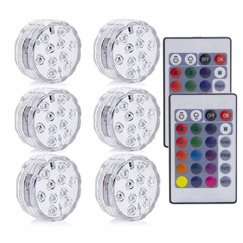 10 LED Remote Controlled RGB Submersible Light Battery Operated Underwater Night Lamp Outdoor Vase Bowl Garden Party Decoration: 2 controller 6 light