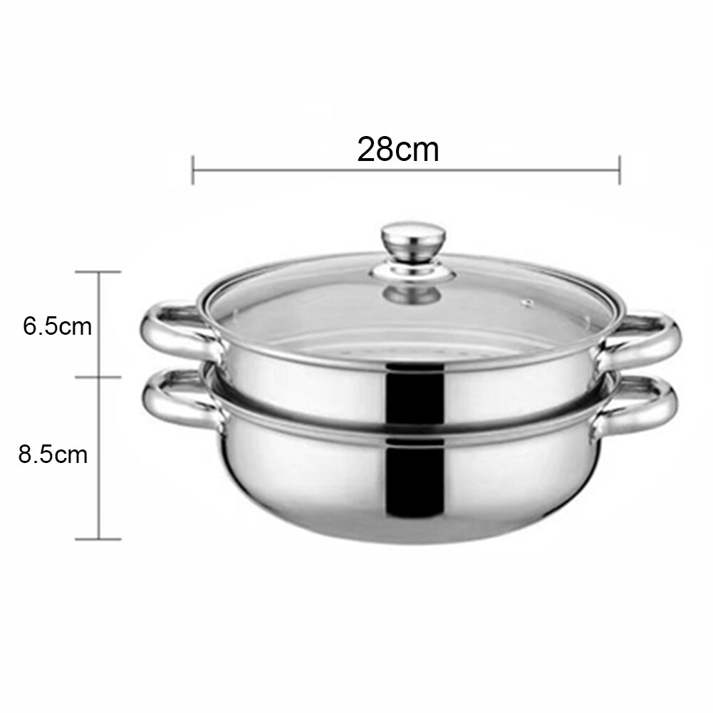 28cm 2-Layer Steamer Stainless Steel Fast Heat Conductivity Dual-purpose Pot Kitchen Boiling Soup Steaming Pot with Lid: Default Title