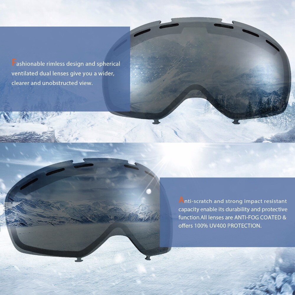 Gonex OTG Ski Goggles Snowboard Skiing Eyewear Glasses Men Women UV400 Protection Double Spherical Lens for Winter Sport