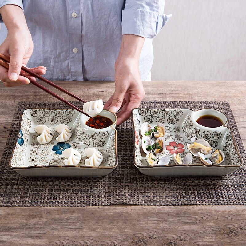 Japansk keramisk dumplings skål sushi plade med sovs fad køkken bordservice middagsplader dessert kage frugt bakke porcelæn