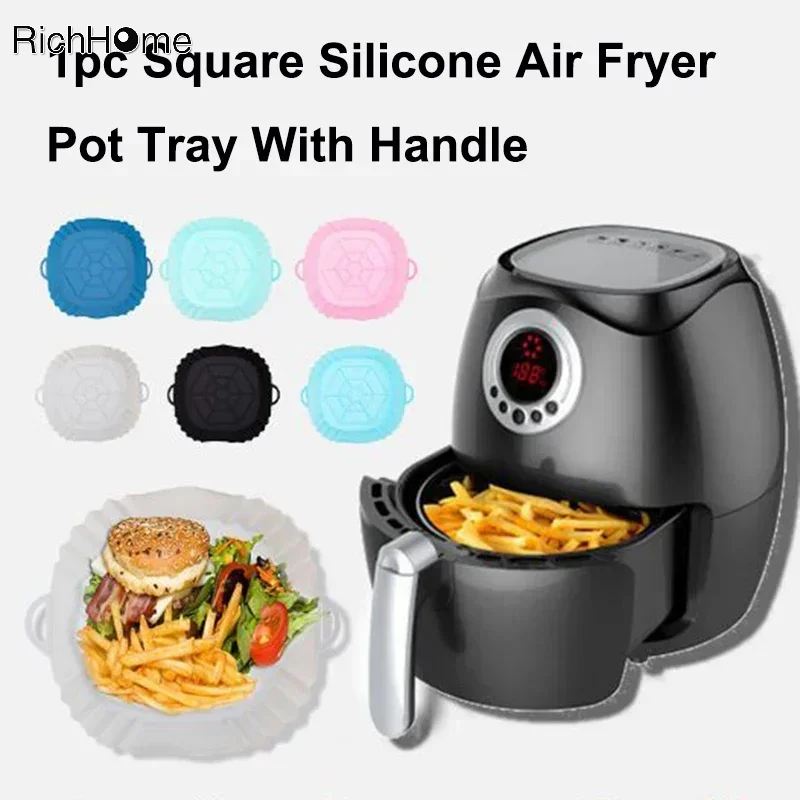 Silicone Air Fryer Pot Bandeja com Alça, Panela Quadrada, Forro Reutilizável, Acessórios de Cozinha, 1Pc