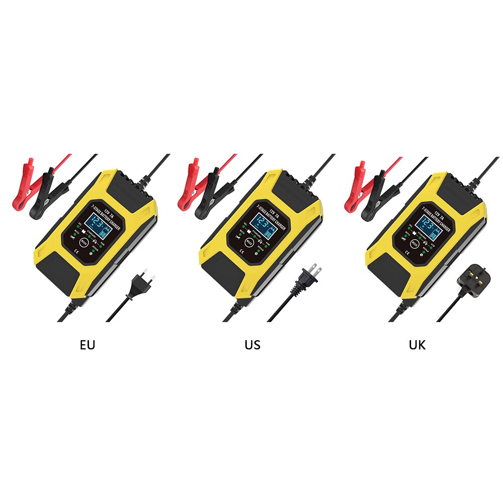 Smart Car Battery Charger 12V 7A 7-Stage Automatic Pulse Repair Charger with LCD for AGM Lead Acid Wet Gel Dry Cell Battery