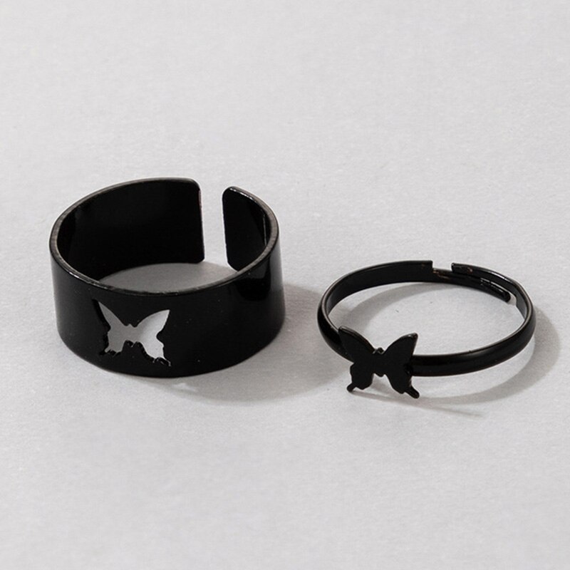 Amanti dello stile Punk farfalla anelli accoppiati anelli serpente dinosauro per donna uomo coppia anello aperto Set 2021 gioielli anelli mujer: black butterfly
