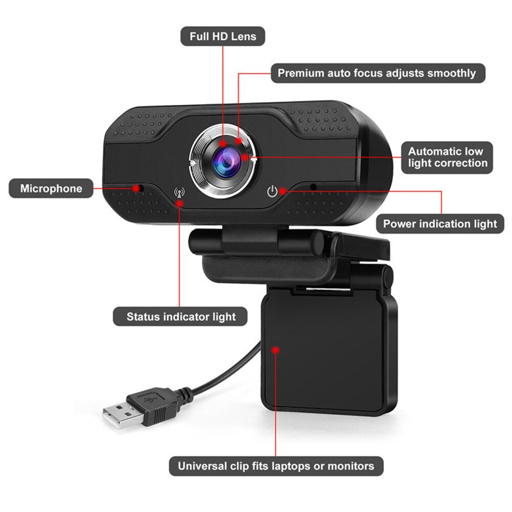 USB Wencam 2MP 1080P HD Computer PC USB 2.0 Webcam Live Online Conference Teaching Portable Web Camera with Microphone