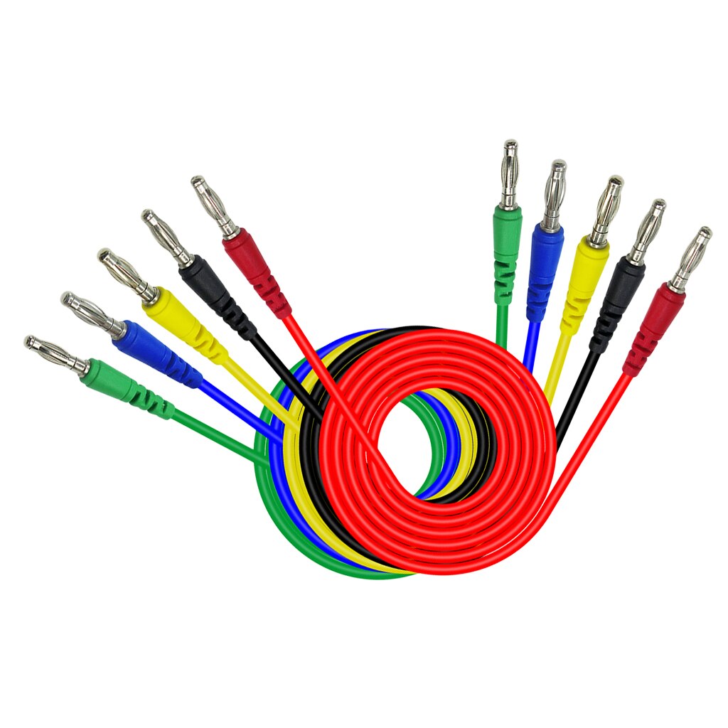5er Set Bananenstecker-Kabel - 4mm Stecker zu Stecker - Silikon Prüfkabel