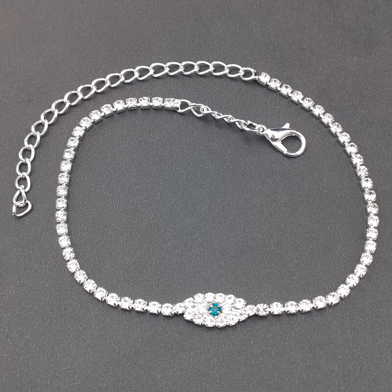 Blue Crystal Evil Eye Crystal Enkelbanden Voor Vrouwen Zomer Strand Barefoot Tennis Vrouwen Keten Enkelband Chain Sieraden Accessoires