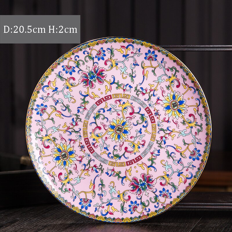 Chinese Ceramic Plates Golden Stroke Enamel Decorative Porcelain Dinner Plate Dinner Steak Pasta Dishes Restaurant Serving Tray: S