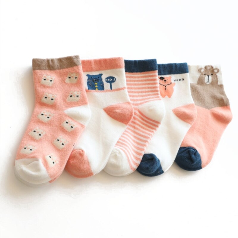 5 Paar/satz Kleinkind Baby Weiche Baumwolle Socken Keine-Unterhose Karikatur Boden Strumpf Frühling Herbst Winter Warme Mittel Rohr Sox für freundlicher Jungen: Bär