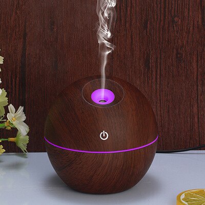 Mini Air Humidifier USB Ultrasonic Aroma Diffuser Wood Grain 7 LED Light Electric Essential Oil Diffuser For Home Aromatherapy: dark