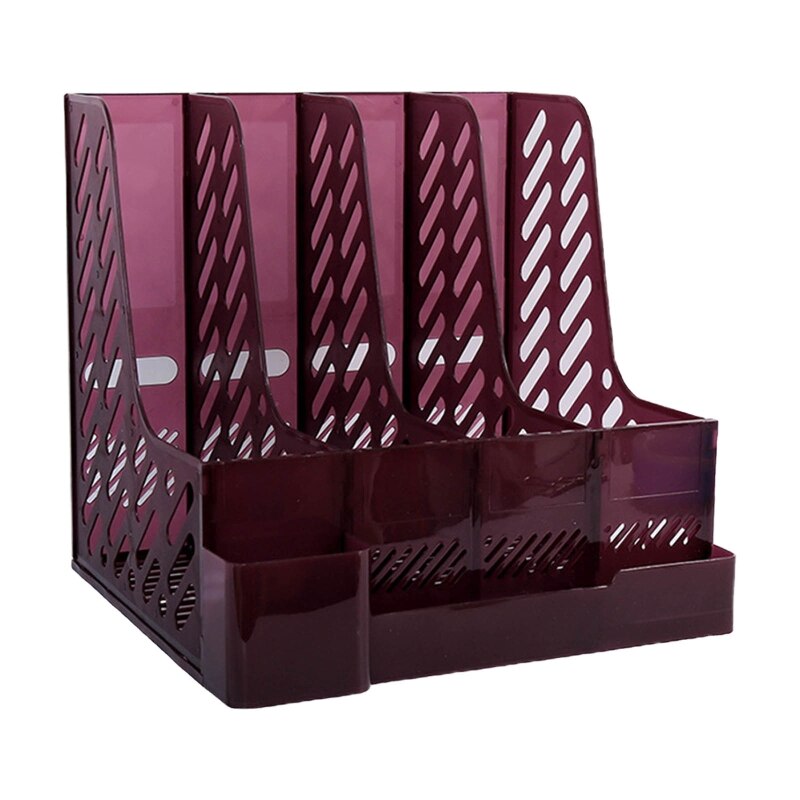 Desktop 4-Raster Bestand Map Verticale Tijdschrift Organizer Met Pen Houder 3 Containers Etiket Venster Voor Kantoor School: rose Red