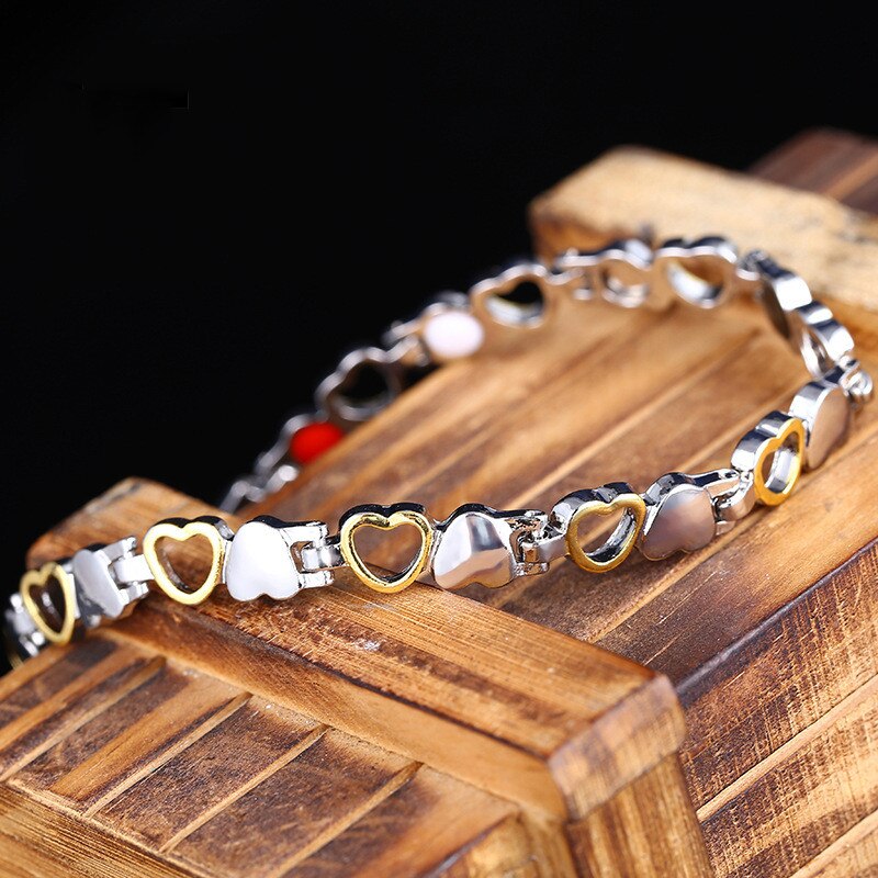 Coração forma saúde magnética pulseira para mulher anti-radiação cuidados pulseiras de aço inoxidável & bangles com saúde germânio